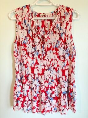 Jane and Delaney Floral Sleeveless Blouse with neck tie - Size Medium
